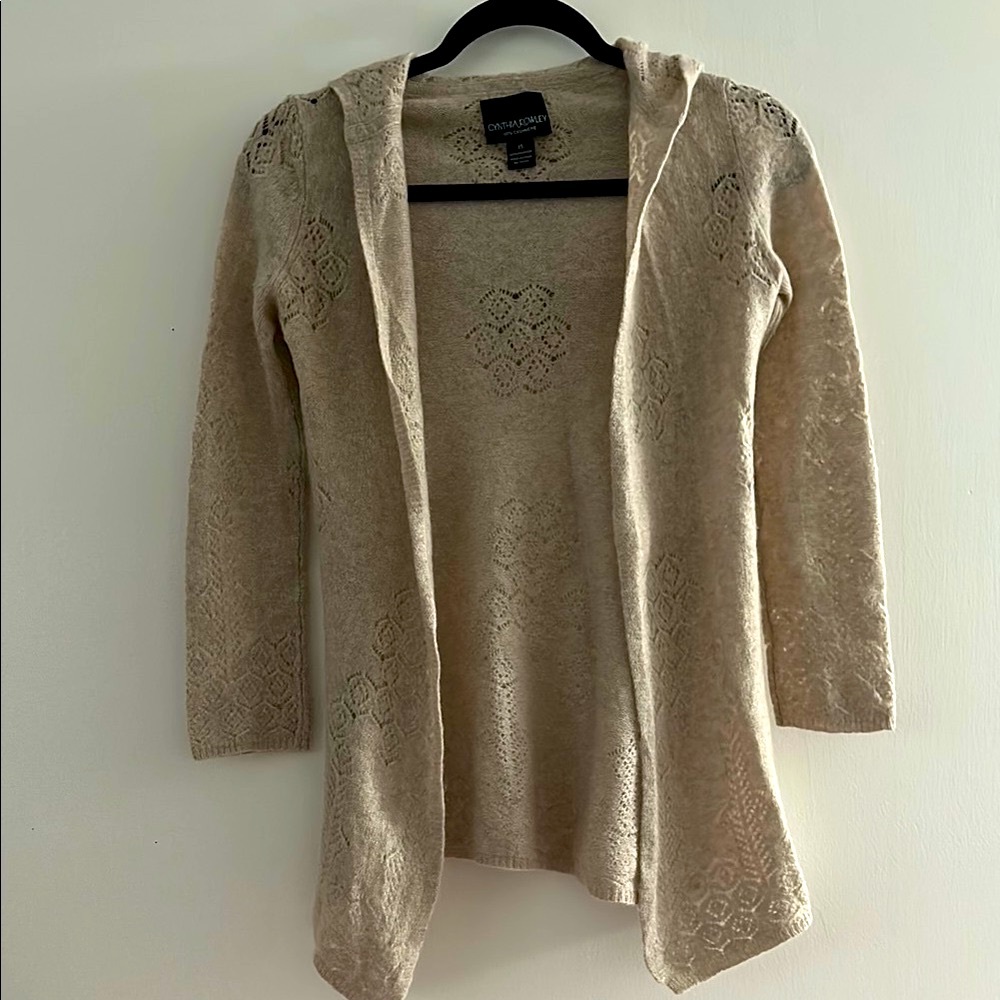 Cynthia Rowley Cream cashmere Hooded Cardigan